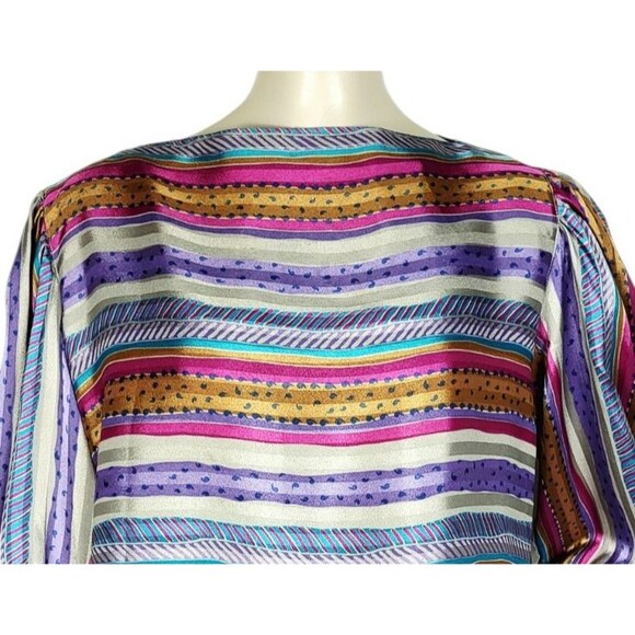 VTG 70s Evan Picone Silky Satin Mixed Media Puff Balloon Sleeve Blouse Skirt Set - Picture 9 of 16